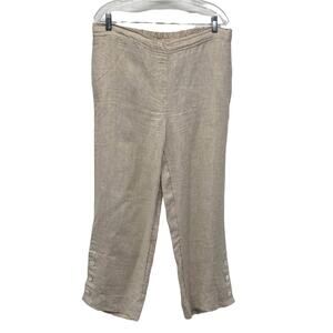 Chicos Linen Crop Pants Women Size 12 Beige Pull On Resort